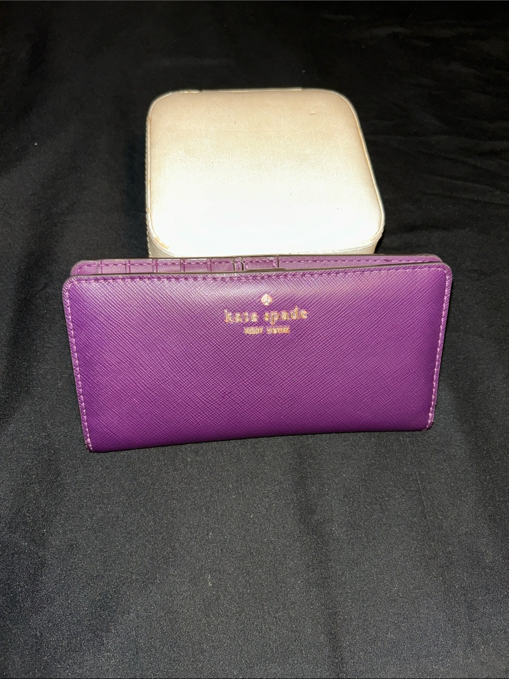 kate spade Purple Saffiano Zip-Around Wallet with Gold Logo